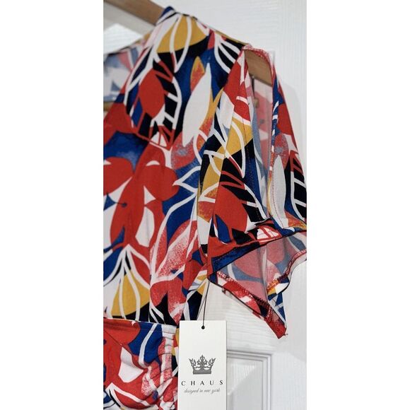 Chauss Women’s Red‎ Floral Faux Wrap Dress Size Small 4-6 - Picture 5 of 9